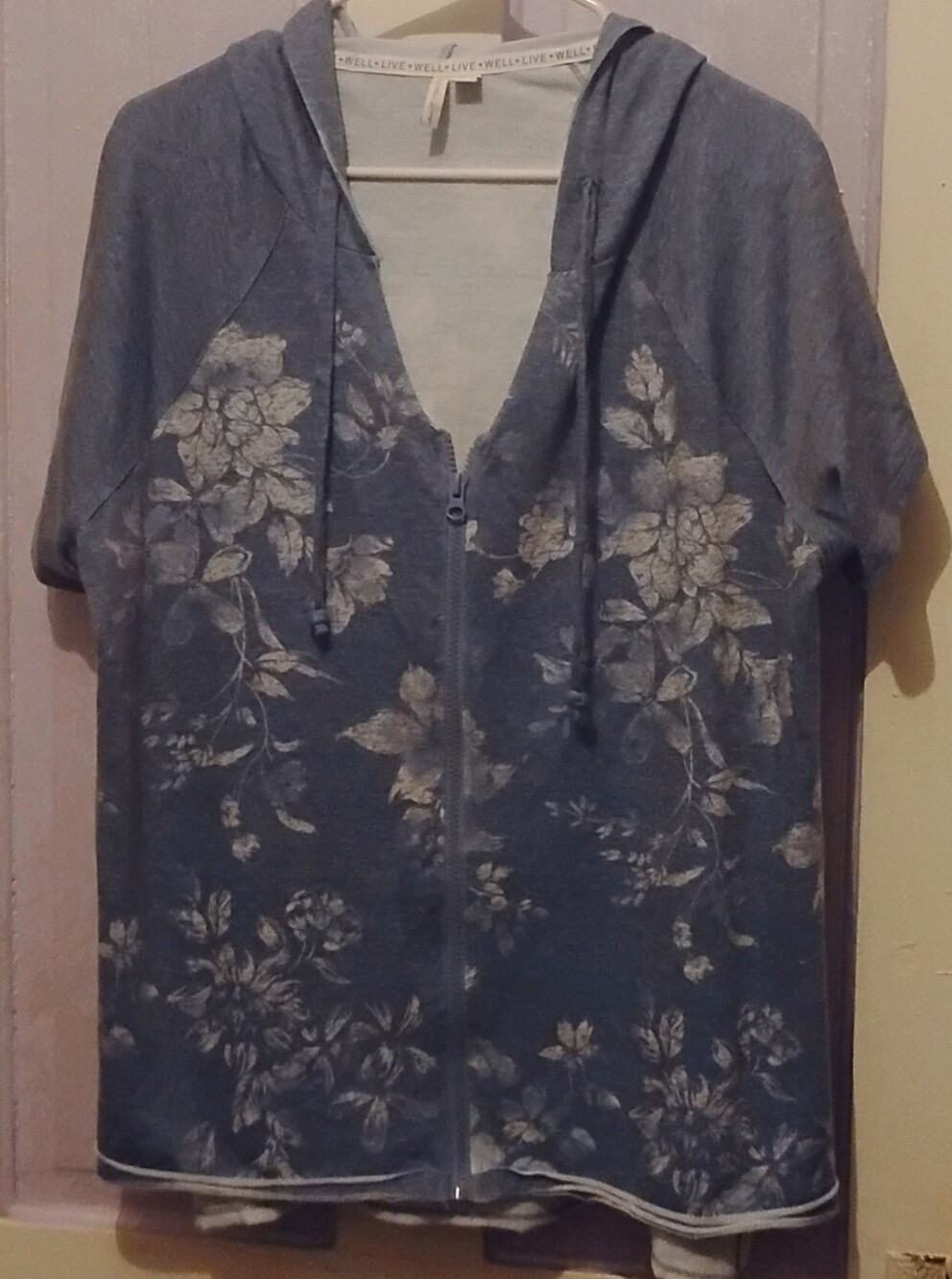 Blue Floral Zip-Up Hoodie Blouse